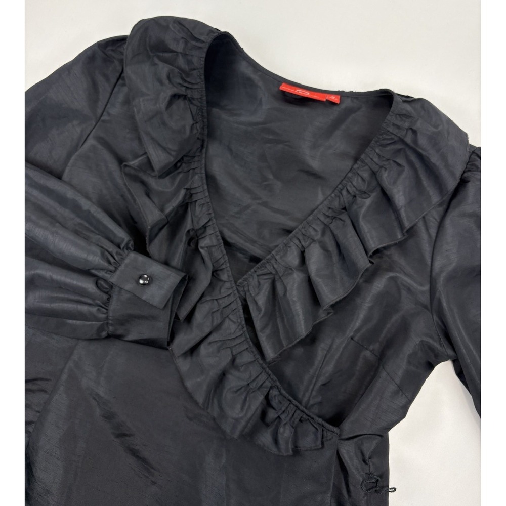 Oscar De La Renta Women's Ruffle Blouse Black Polyester Waist Tie  Size 10